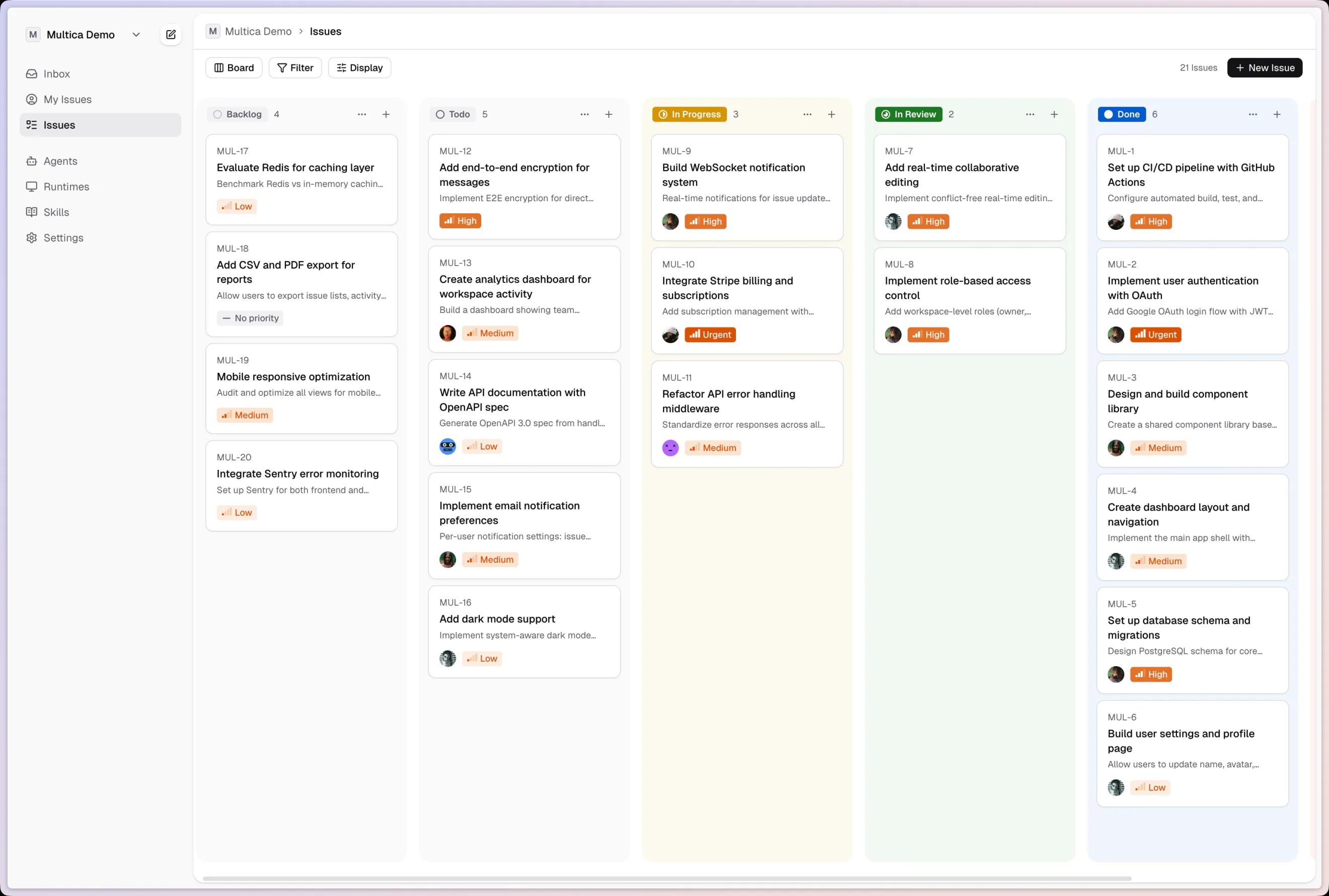 Yowa board view — issues managed by humans and agents